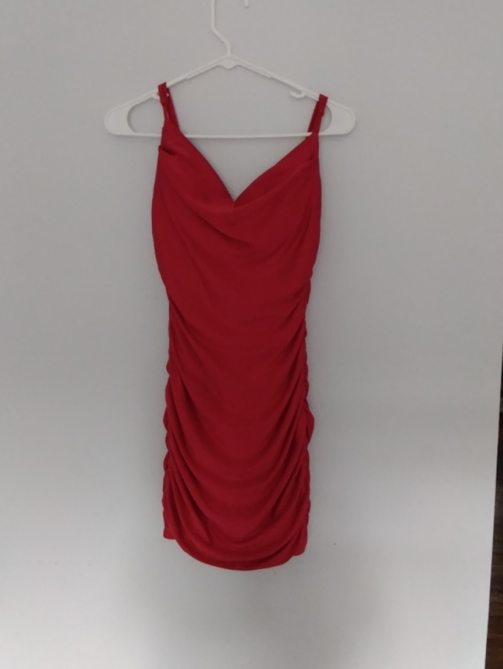 Red Ruched Cowl Mini Dress